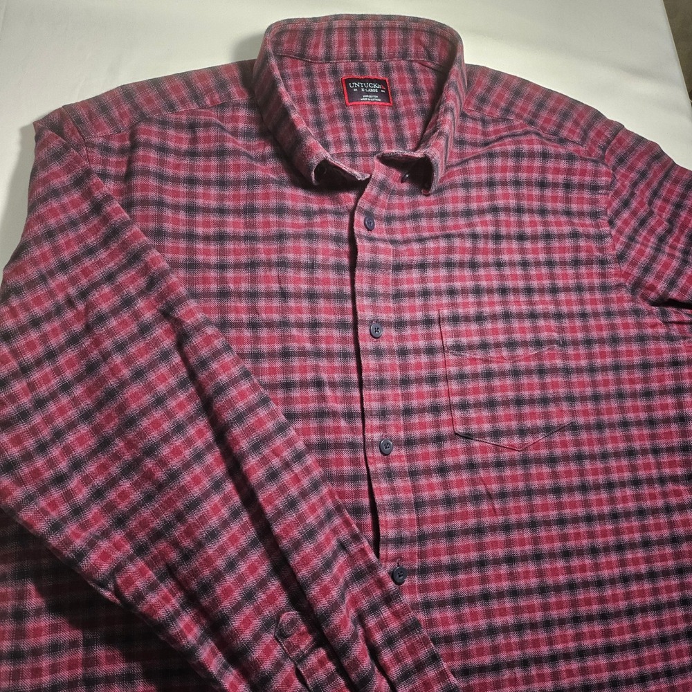 UNTUCKit Calder Red Black Plaid Flannel Shirt Mens XL Regular Fit 40678